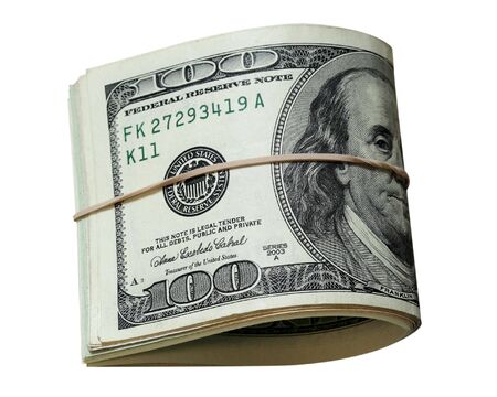 Bunch of dollar bills isolated on white background