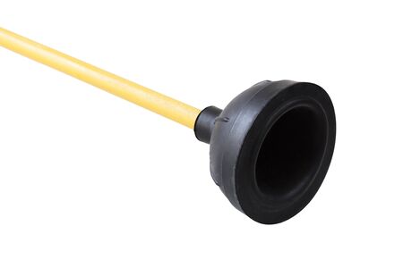 Black rubber plunger on handle isolated on whiteの写真素材