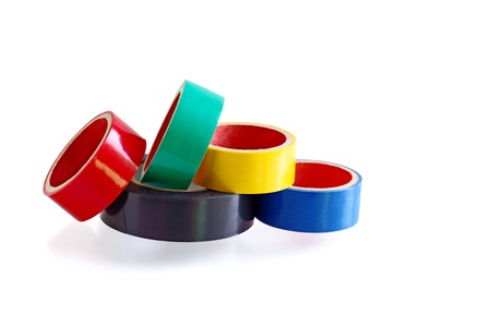 Colorful electric tapes for marking wires isolated on whiteの写真素材