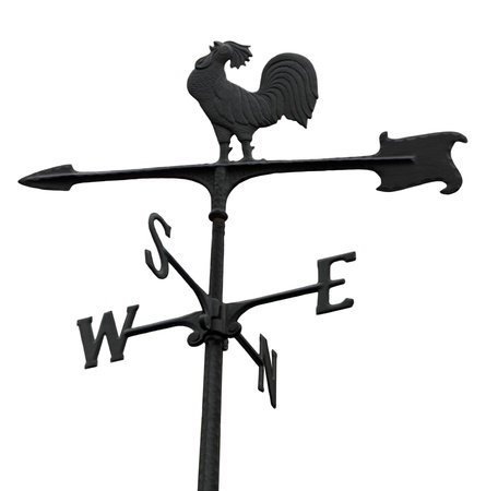 Metal windvane weathercock isolated on whiteの写真素材