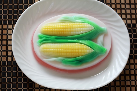 Agar agar Cake in corn shapeの写真素材