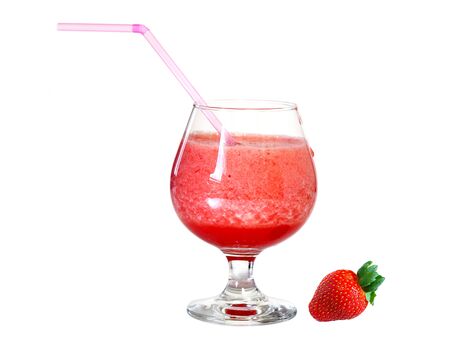 Strawberry smoothie isolated on white backgroundの写真素材