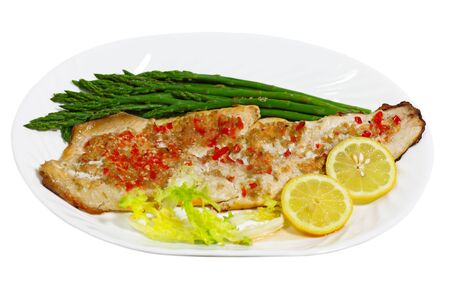 Grilled Whitefish white fish with asparagusの写真素材