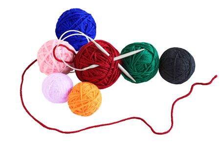 Seven yarn balls for knitting, crochet