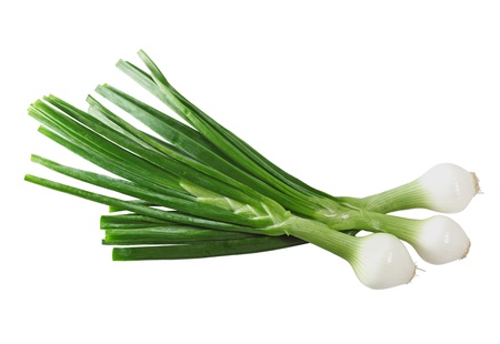 Cebollitas green pearl sclallions onions isolated on whiteの写真素材