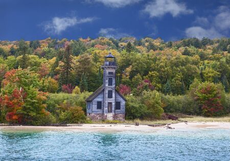 Grand Island East Channel Lighthouse on the way to Pictured Rocksの写真素材