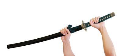 Hands holding katana - japanese sword  Samurai sword 