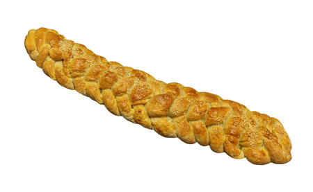 Homemade Six-braid Shabbat Challah Bread isolated on white