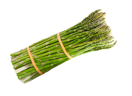 Bundle of pencil thin asparagus isolated on white backgroundの写真素材