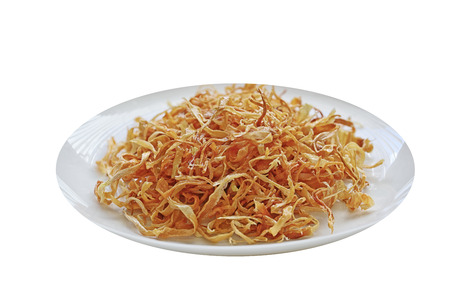 Deep Fried sweet onion on plate isolated over white backgroundの写真素材