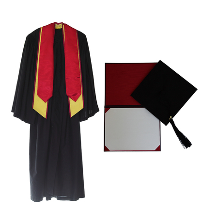 Graduation Gown, cap and diploma isolated on white backgroundの写真素材