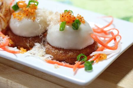 Banh Ram It Fried and Steamed Glutinous Rice Dumpling with Shredded Shrimp
