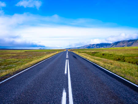 expansive road with scenic view along Ring Road in Icelandの写真素材