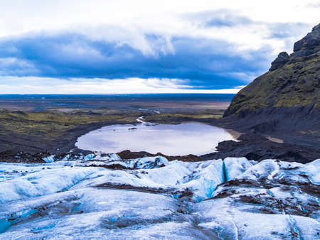 Dramatic scenery from the glacier at Vatnajokull National Park in Icelandの写真素材
