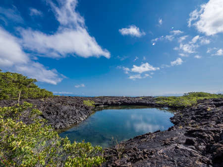 Beautiful shoreline scenery of Fernandina Island, Galapagos, Ecuadorの写真素材