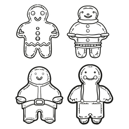 Contour seamless set with ginger men vector image and ginger cookiesのイラスト素材