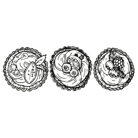 Vector graphic contour set of cupcakes with berries, cream. Special collection for Birthday and Mother's Day. Collection for festive designer packaging, textiles, menusのイラスト素材