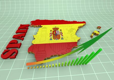 3D map illustration of SPAIN with flagの写真素材