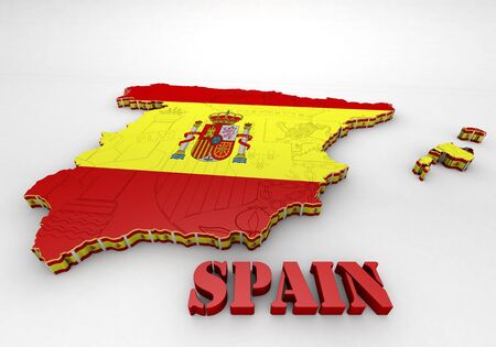 3D map illustration of SPAIN with flagの写真素材