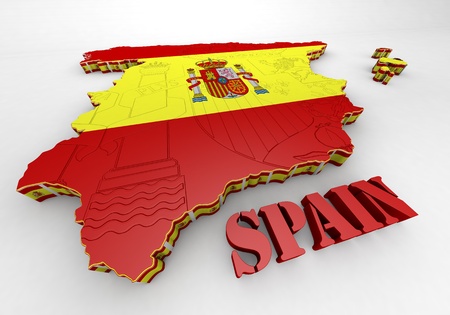 3D map illustration of SPAIN with flagの写真素材