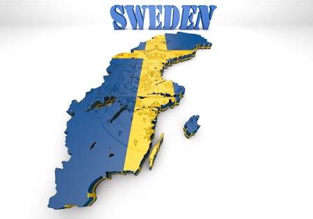 3D map illustration of Sweden with flagの写真素材