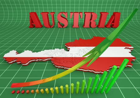 3D map illustration of Austria with flag and coat of armsの写真素材