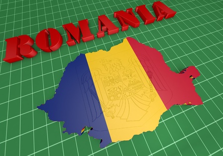 3D Map illustration of Romania   with flag and coat of armsの写真素材
