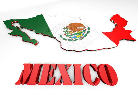 3d map illustration of Mexico with flag and coat of armsの写真素材