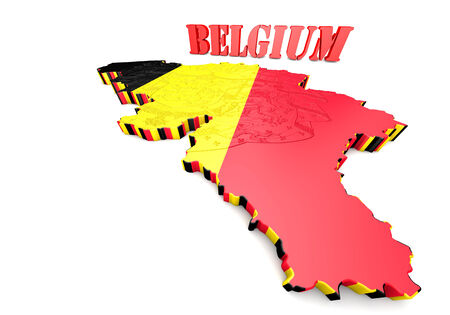 3D map illustration of Belgium with flag and coat of armsの写真素材