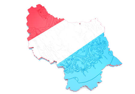 3D Map illustration of Luxembourg with flag and coat of armsの写真素材