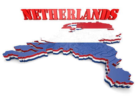 Map illustration of Netherlands with flag with coat of armsの写真素材