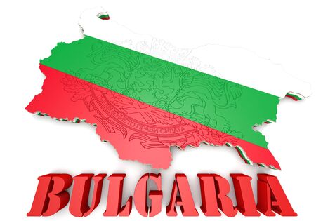 3d map illustration of Bulgaria with flag and coat of armsの写真素材
