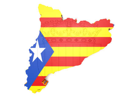 3d map illustration of Catalonia with flag and coat of armsの写真素材