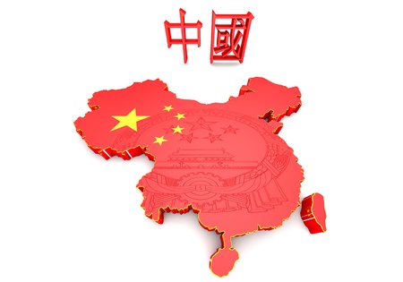 3D map of China in Chinese flag colors.の写真素材