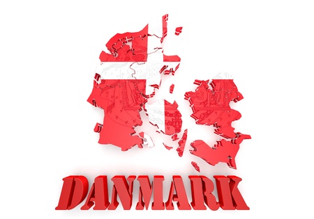 3d map illustration of Denmark with flag and coat of arms