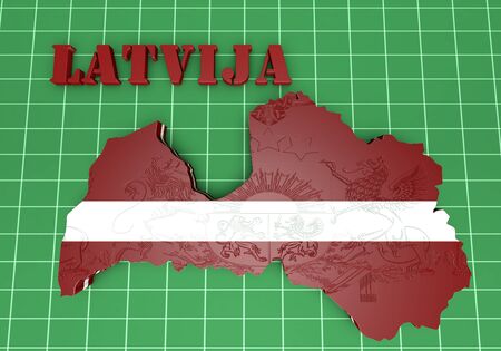 3D Illustration  Map of Latvia  and latvian Flagの写真素材