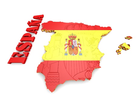 3D map illustration of SPAIN with flagの写真素材