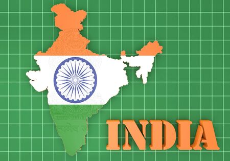 3d Map illustration of India with flag and  coat of armsの写真素材