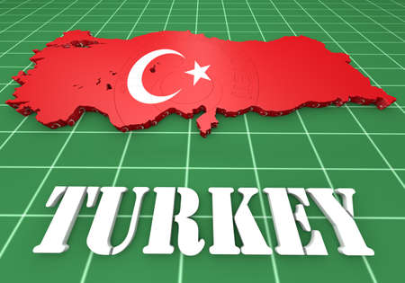 3d map illustration of Turkey with flag and coat of armsの写真素材