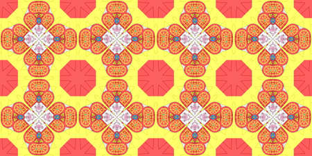 Orange Ethnic pattern. Abstract kaleidoscope fabric design.