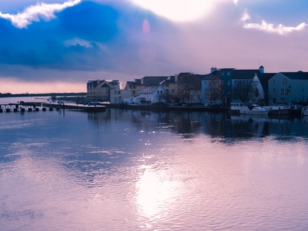 Panorama of Athlone city and the Shannon river in autumn,の写真素材