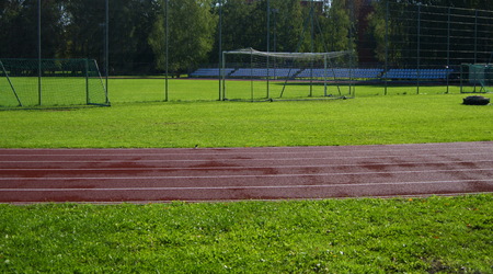 Red racetrack on the stadium in Rigaの写真素材