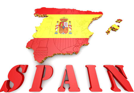 3D map illustration of SPAIN with flagの写真素材