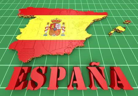 3D map illustration of SPAIN with flagの写真素材