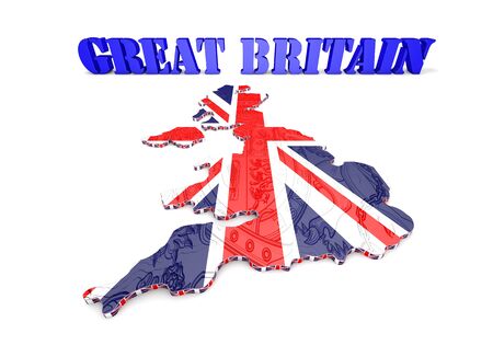 3D Illustration of United Kingdom map with as Flagの写真素材