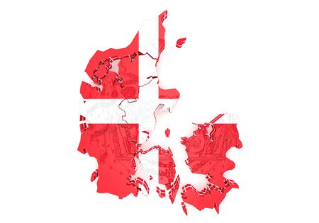 3d map illustration of Denmark with flag and coat of armsの写真素材