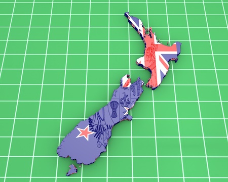 3D map illustration of New Zealand with coat of armsの写真素材