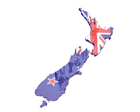 3D map illustration of New Zealand with coat of armsの写真素材
