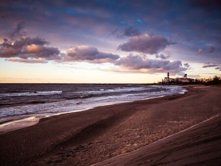 Bright sunset at the Baltic sea beachの写真素材