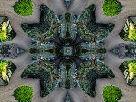 Green Ethnic pattern. Abstract kaleidoscope fabric design.